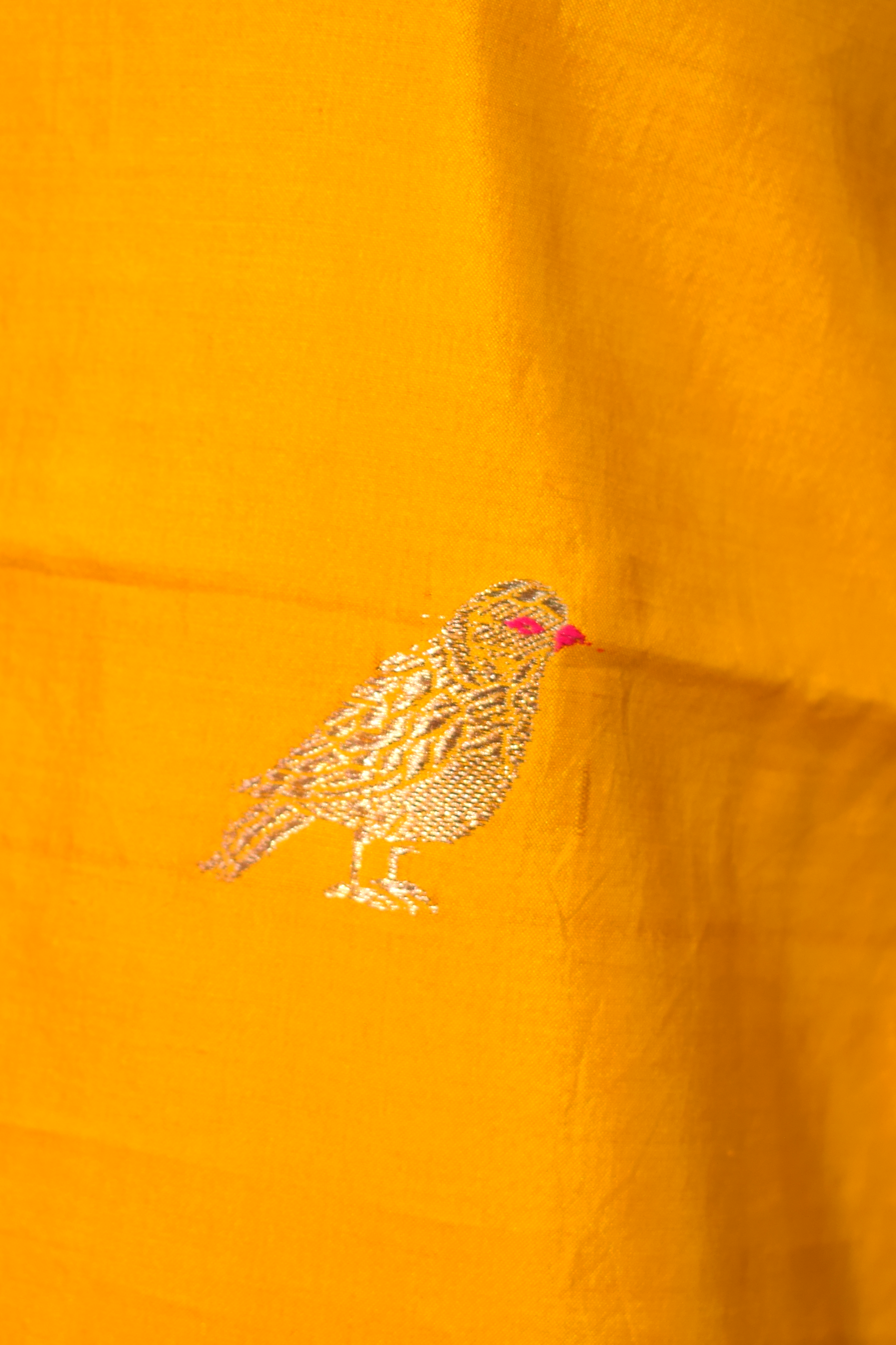 Pure munga silk kurta and bottom set with banarasi bird motif pattern kadwa weaving-Mango yellow