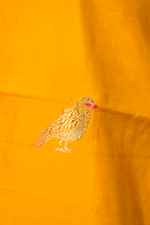 Pure munga silk kurta and bottom set with banarasi bird motif pattern kadwa weaving-Mango yellow