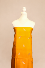 Pure munga silk kurta and bottom set with banarasi bird motif pattern kadwa weaving-Mango yellow