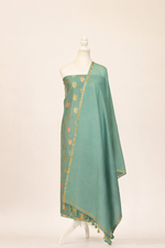 Pure chanderi kurta with floral & leaf pattern meenakari weaving,matching chanderi dupatta and bottom-Sap green