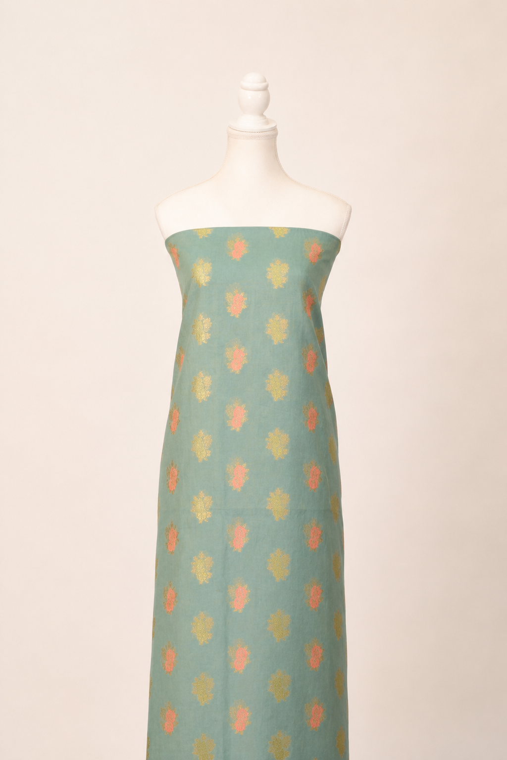 Pure chanderi kurta with floral & leaf pattern meenakari weaving,matching chanderi dupatta and bottom-Sap green
