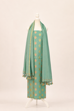 Pure chanderi kurta with floral & leaf pattern meenakari weaving,matching chanderi dupatta and bottom-Sap green