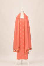 Pure chanderi kurta with floral & leaf pattern meenakari weaving,matching chanderi dupatta and bottom- Peach