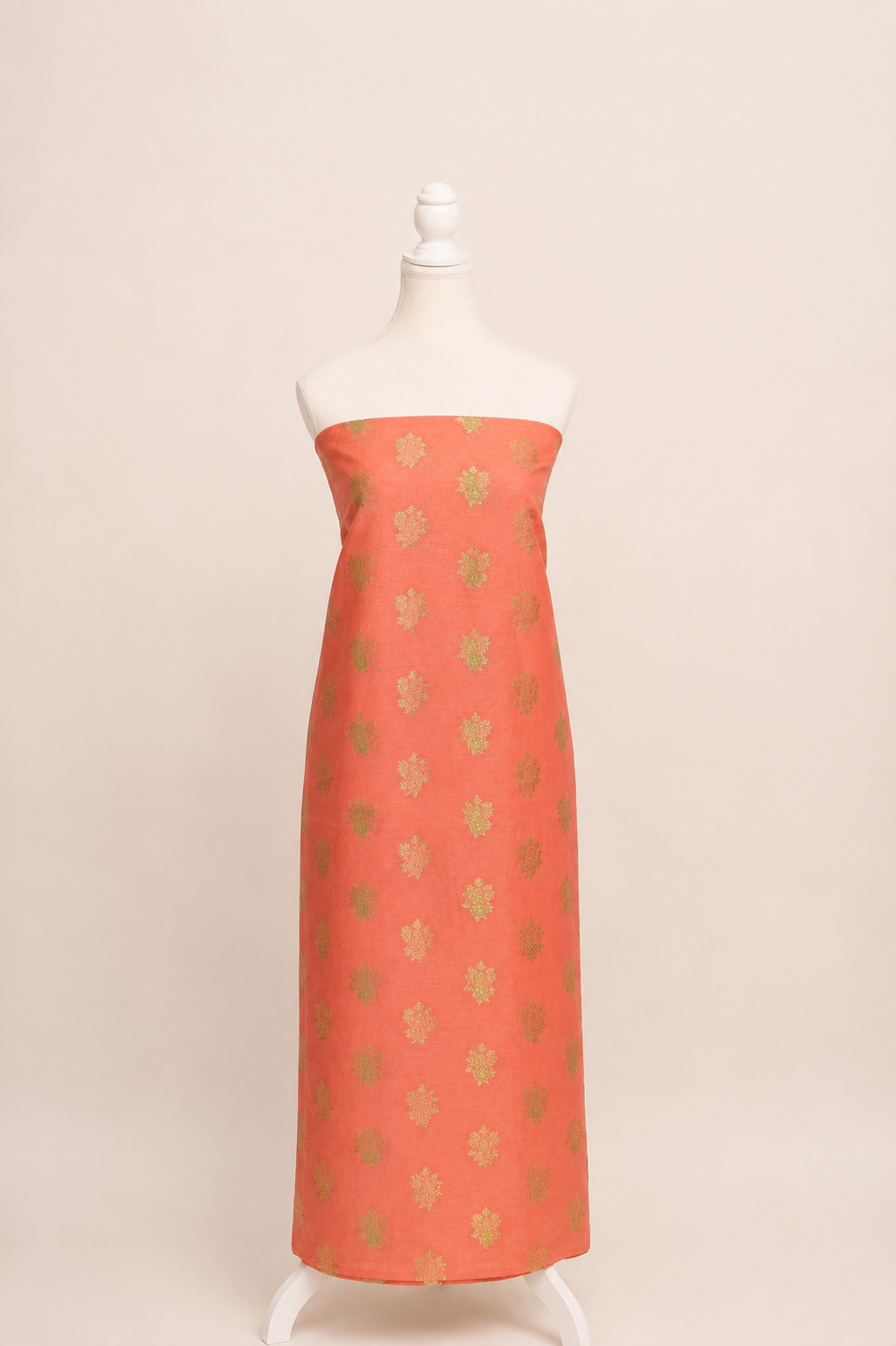 Pure chanderi kurta with floral & leaf pattern meenakari weaving,matching chanderi dupatta and bottom- Peach