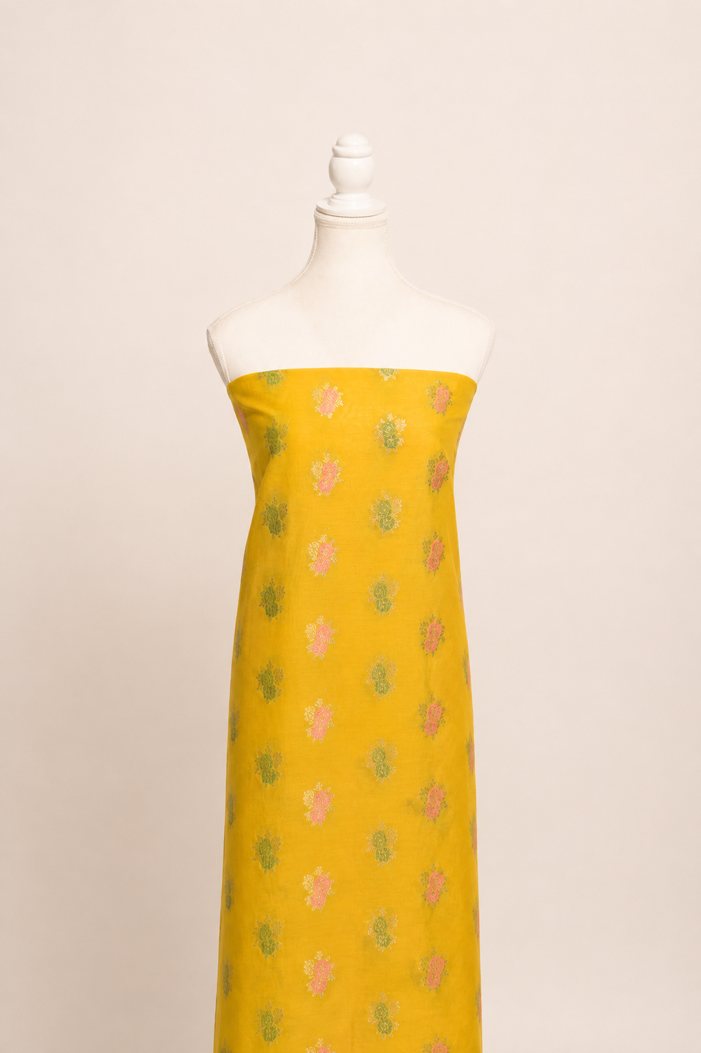 Pure chanderi kurta with floral & leaf pattern meenakari weaving,matching chanderi dupatta and bottom- Mango yellow