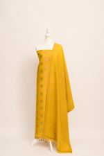Pure chanderi kurta with floral & leaf pattern meenakari weaving,matching chanderi dupatta and bottom- Mango yellow