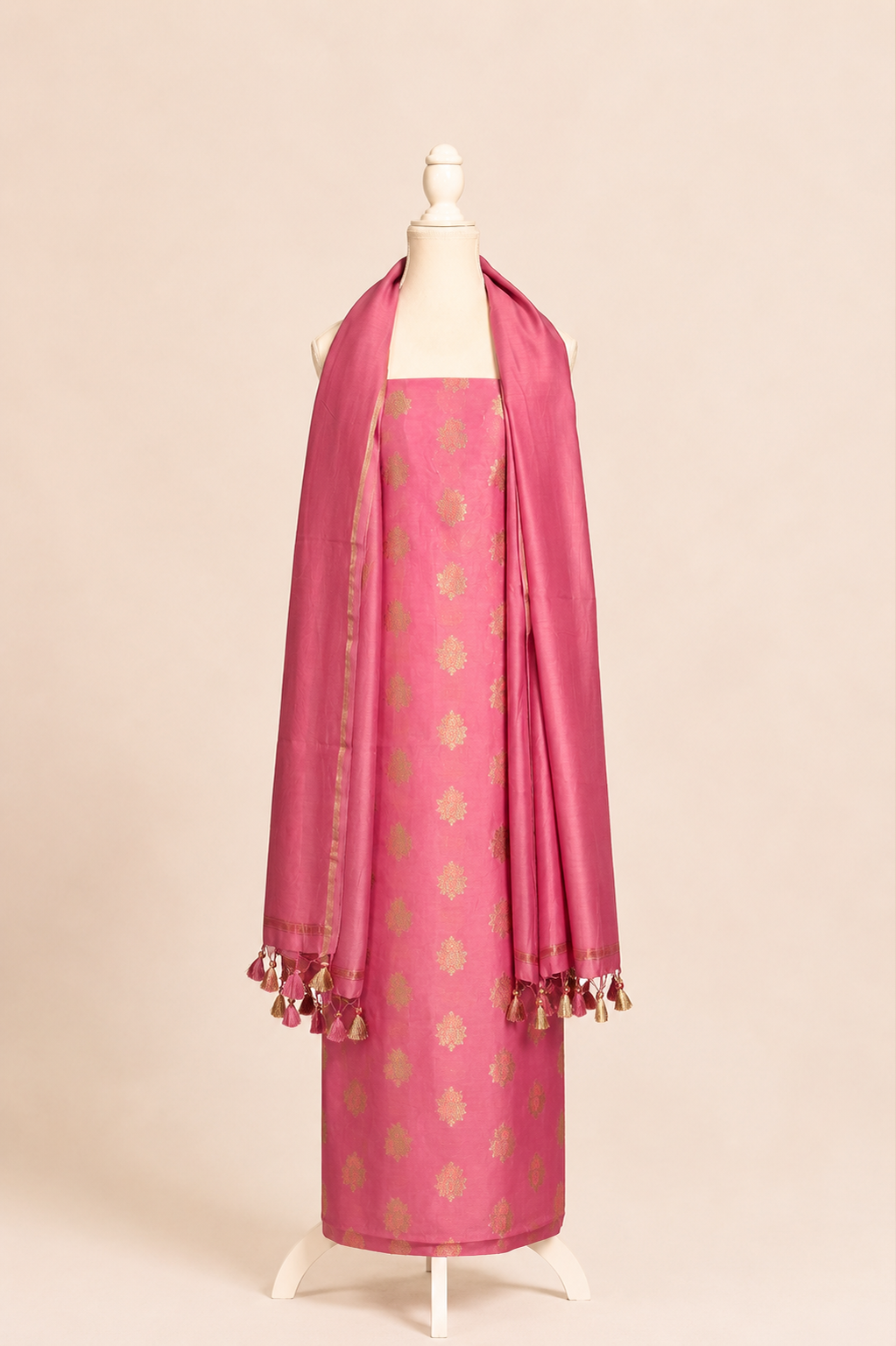 Pure chanderi kurta with floral & leaf pattern meenakari weaving,matching chanderi dupatta and bottom-purple