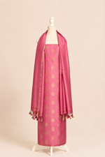 Pure chanderi kurta with floral & leaf pattern meenakari weaving,matching chanderi dupatta and bottom-purple
