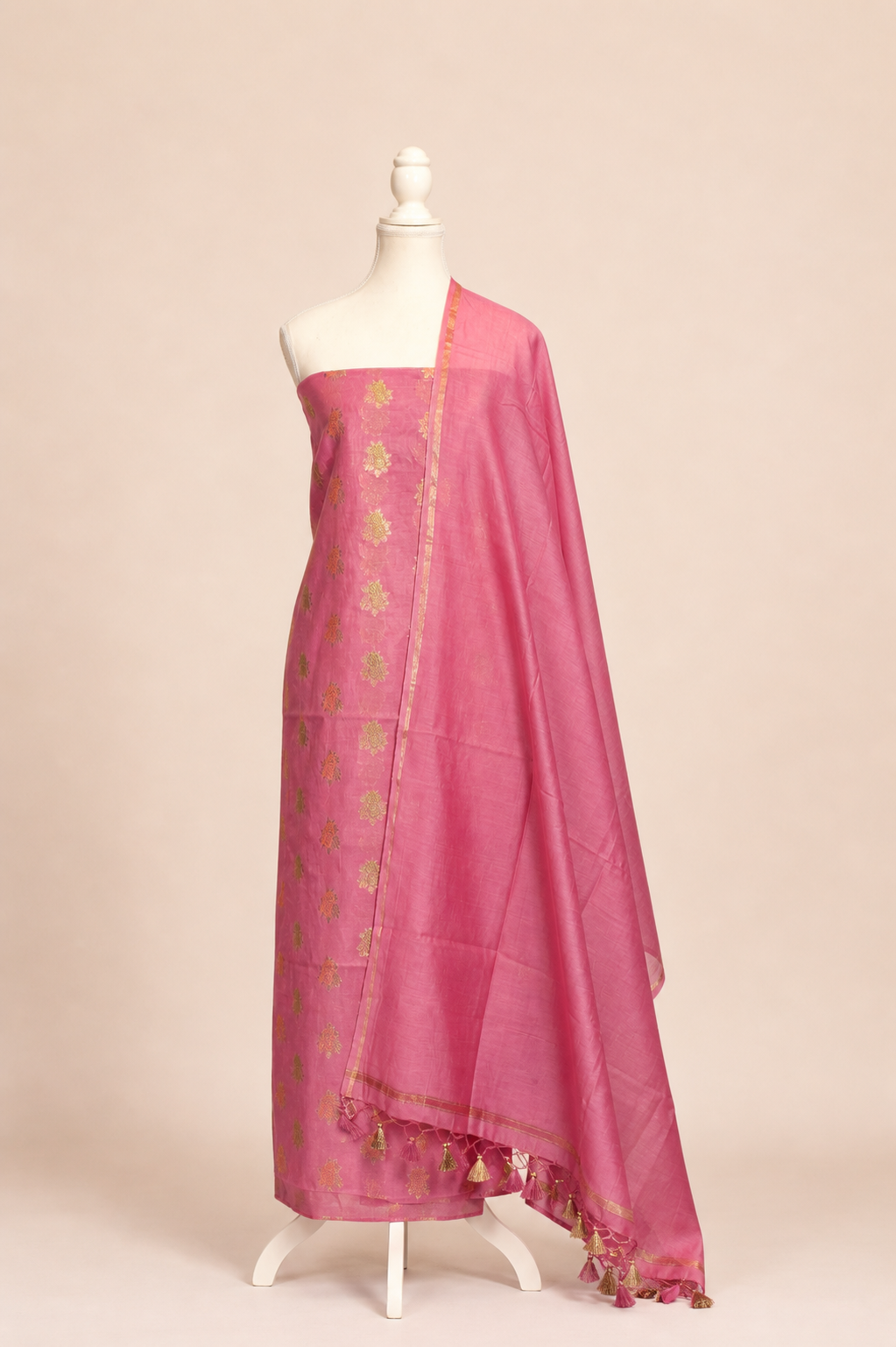 Pure chanderi kurta with floral & leaf pattern meenakari weaving,matching chanderi dupatta and bottom-purple