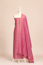 Pure chanderi kurta with floral & leaf pattern meenakari weaving,matching chanderi dupatta and bottom-purple