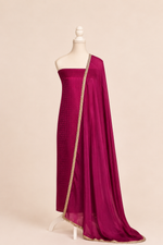 Pure handloom mashru silk self woven kurta, matching crepe bottom & chiffon dupatta with lace- fuchsia pink