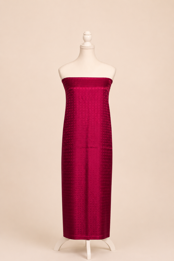 Pure handloom mashru silk self woven kurta, matching crepe bottom & chiffon dupatta with lace- fuchsia pink