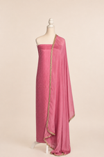 Pure handloom mashru silk self woven kurta, matching crepe bottom & chiffon dupatta with lace- Lavender