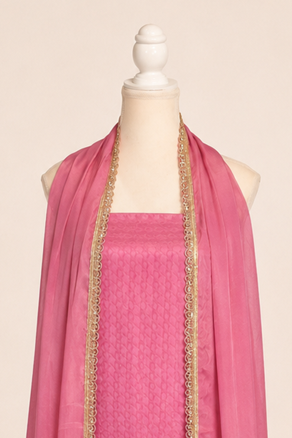 Pure handloom mashru silk self woven kurta, matching crepe bottom & chiffon dupatta with lace- Lavender