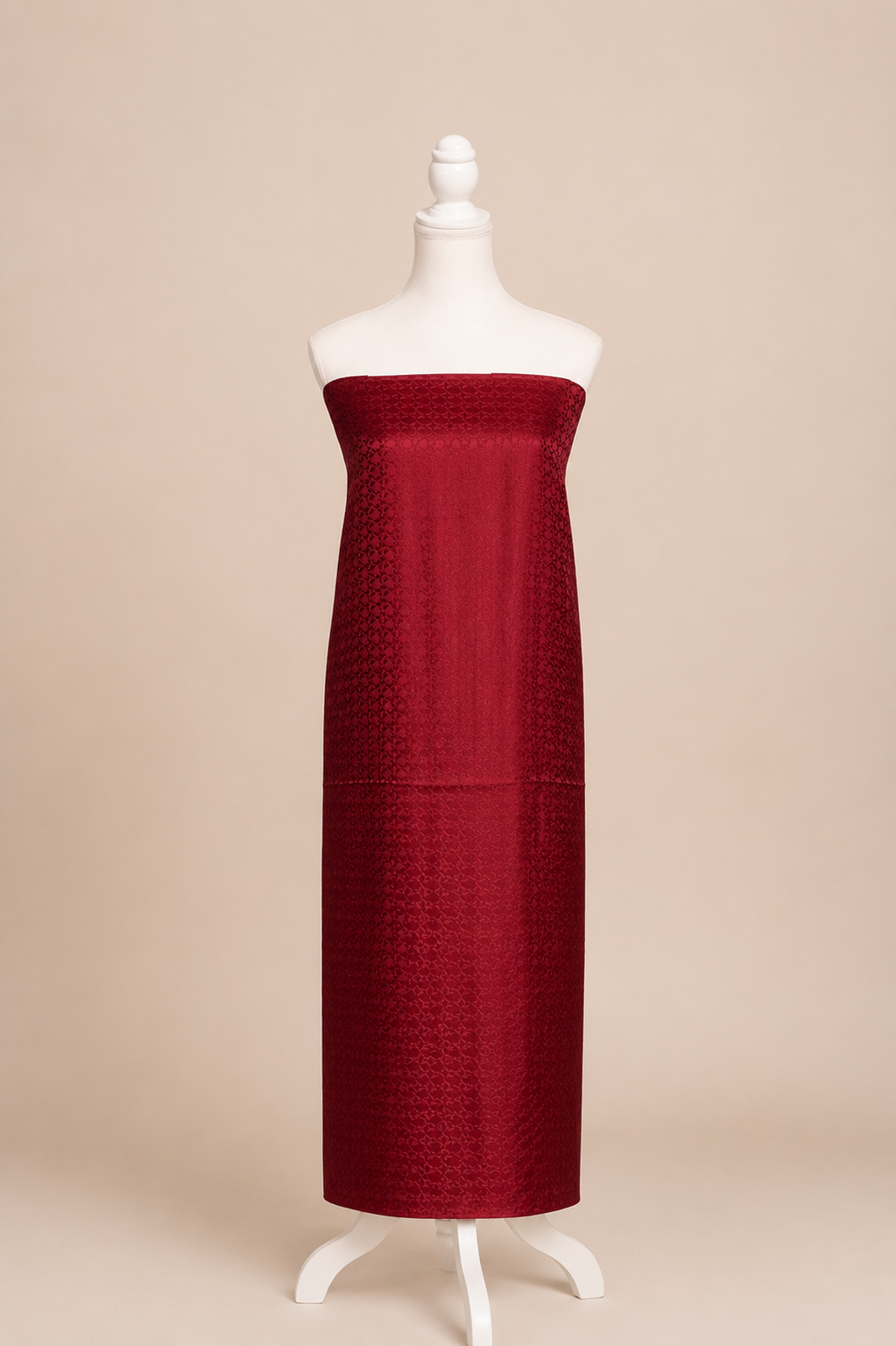 Pure handloom mashru silk self woven kurta, matching crepe bottom & chiffon dupatta with lace- Burgundy