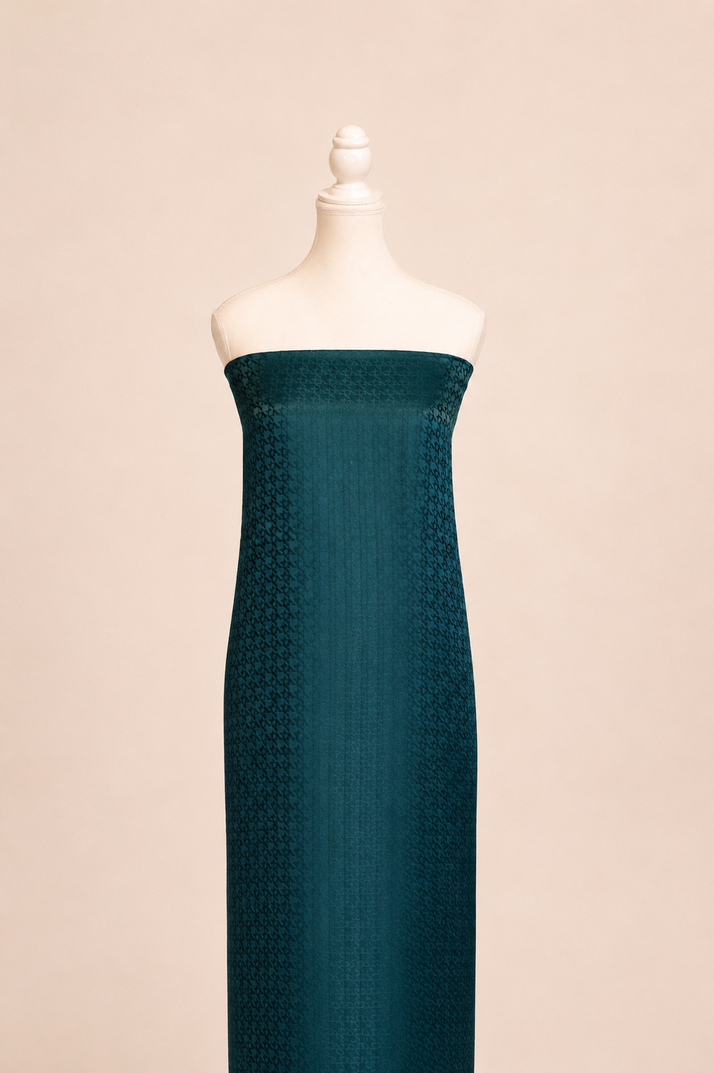 Pure handloom mashru silk self woven kurta, matching crepe bottom & chiffon dupatta with lace- Bottle green