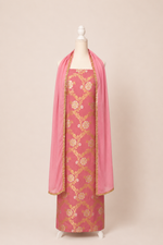 Pure munga silk brocade work kurta, matching crepe bottom & chiffon dupatta with lace-Lavender