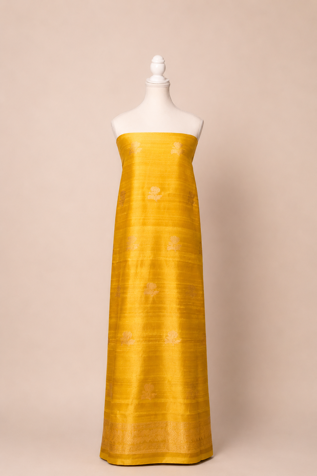 Pure tussar silk kurta with kadwa weaving,matching crepe bottom & chiffon dupatta with lace-golden yellow