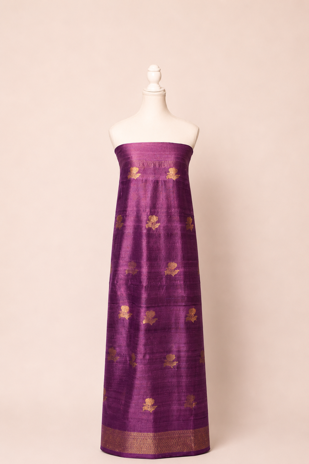 Pure tussar silk kurta with kadwa weaving,matching crepe bottom & chiffon dupatta with lace-Magenta