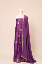 Pure tussar silk kurta with kadwa weaving,matching crepe bottom & chiffon dupatta with lace-Magenta