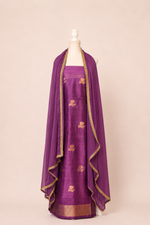 Pure tussar silk kurta with kadwa weaving,matching crepe bottom & chiffon dupatta with lace-Magenta