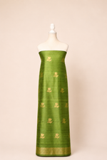 Pure tussar silk kurta with kadwa weaving,matching crepe bottom & chiffon dupatta with lace-olive green