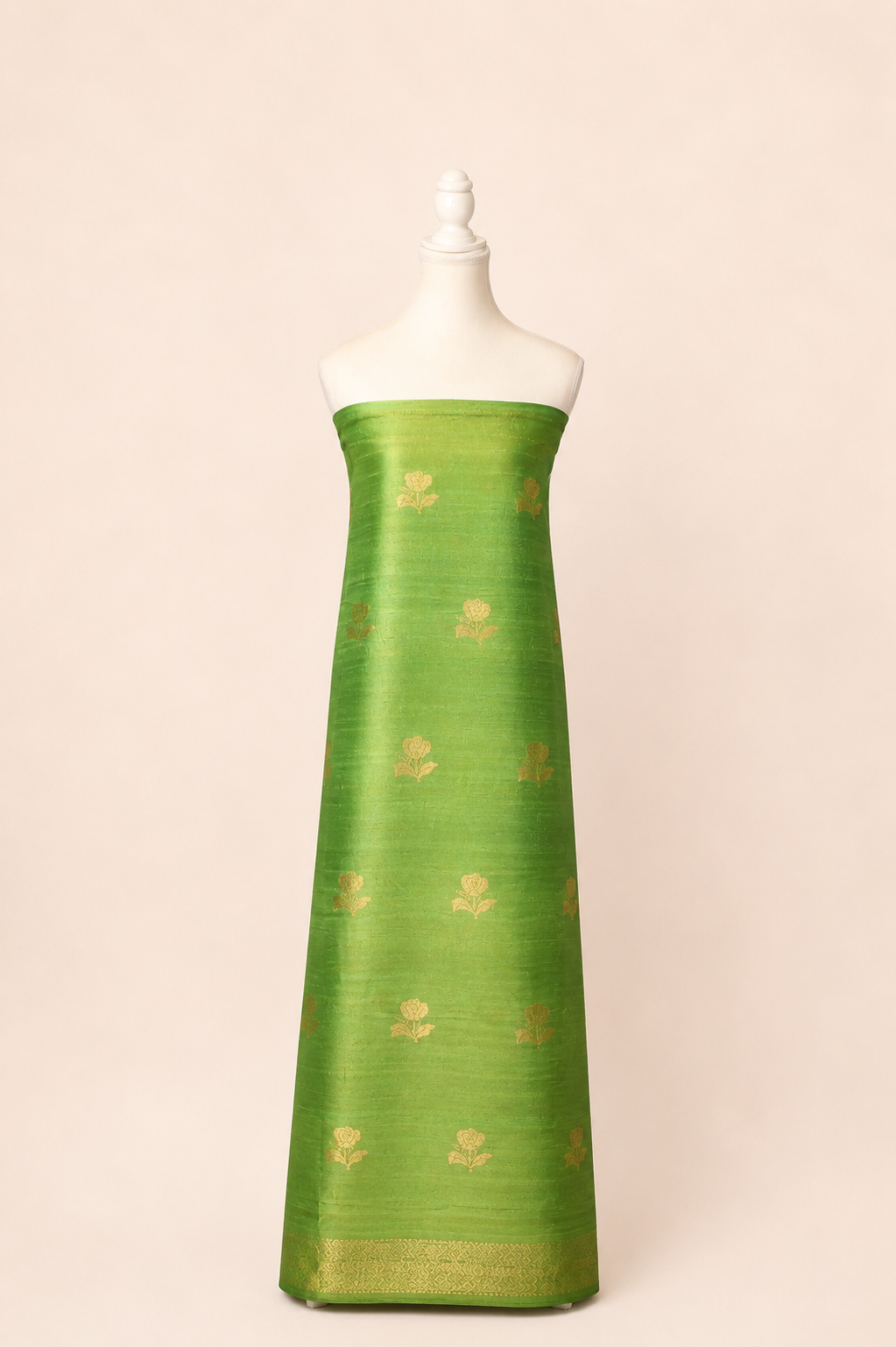 Pure tussar silk kurta with kadwa weaving,matching crepe bottom & chiffon dupatta with lace-Lime green