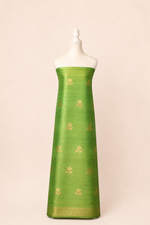 Pure tussar silk kurta with kadwa weaving,matching crepe bottom & chiffon dupatta with lace-Lime green