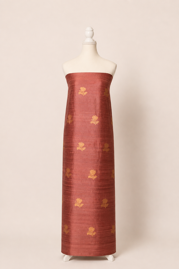 Pure tussar silk kurta with kadwa weaving,matching crepe bottom & chiffon dupatta with lace-onion pink