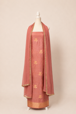 Pure tussar silk kurta with kadwa weaving,matching crepe bottom & chiffon dupatta with lace-onion pink