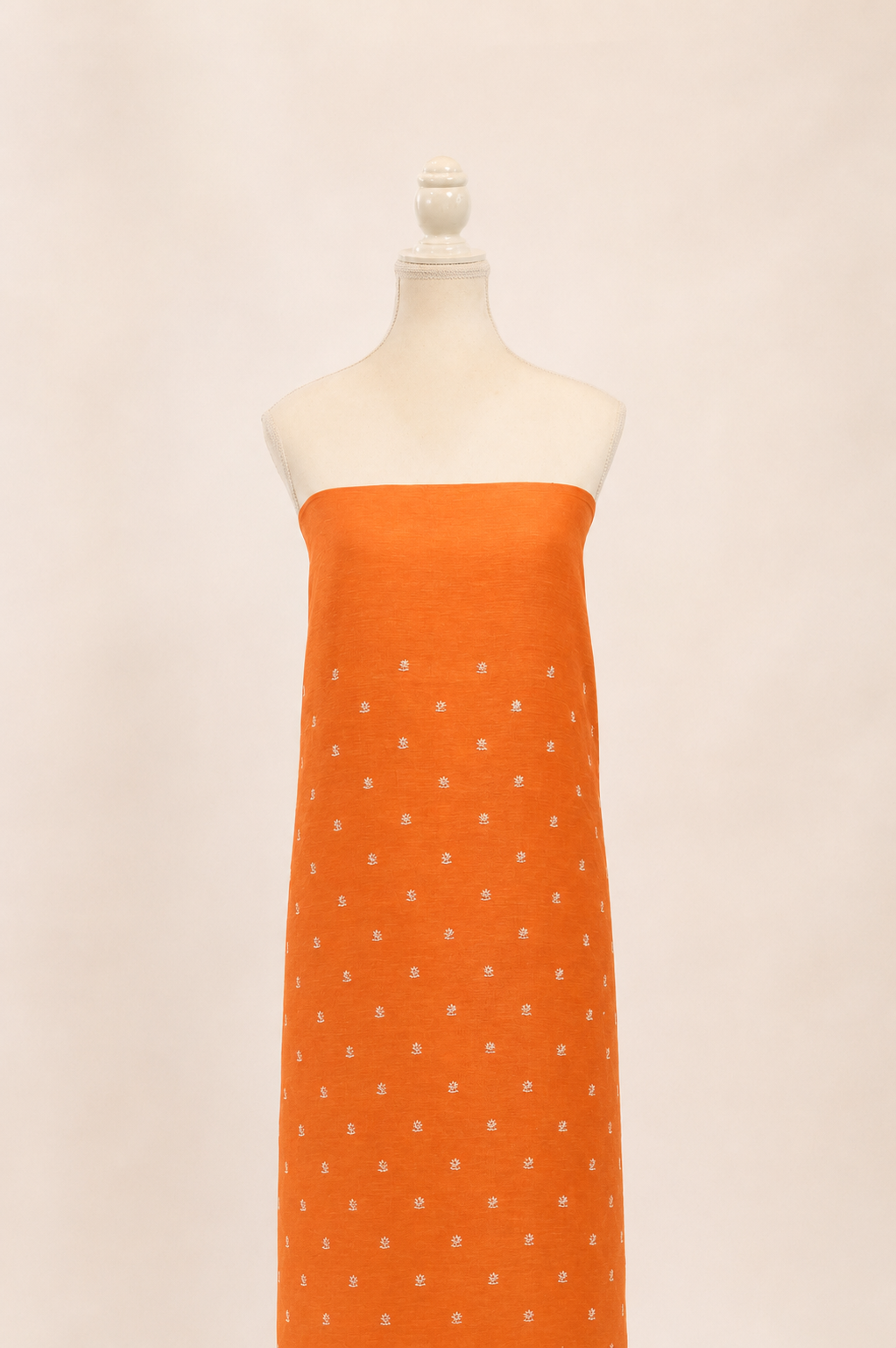 Pure handloom tussar linen kurta with embroidery, chiffon dupatta with lace & white bottom- peach