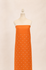 Pure handloom tussar linen kurta with embroidery, chiffon dupatta with lace & white bottom- peach