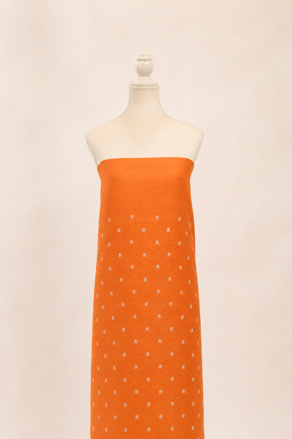 Pure handloom tussar linen kurta with embroidery, chiffon dupatta with lace & white bottom- peach
