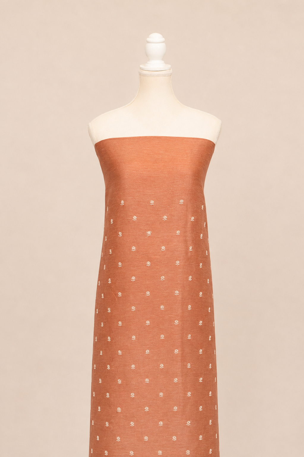 Pure handloom tussar linen kurta with embroidery, chiffon dupatta with lace & white bottom- light coffee