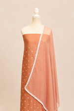 Pure handloom tussar linen kurta with embroidery, chiffon dupatta with lace & white bottom- light coffee