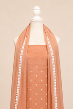 Pure handloom tussar linen kurta with embroidery, chiffon dupatta with lace & white bottom- light coffee