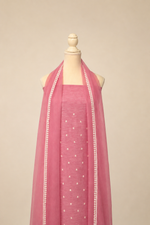 Pure handloom tussar linen kurta with embroidery, chiffon dupatta with lace & white bottom- soft pink