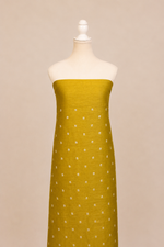 Pure handloom tussar linen kurta with embroidery, chiffon dupatta with lace & white bottom- Olive green