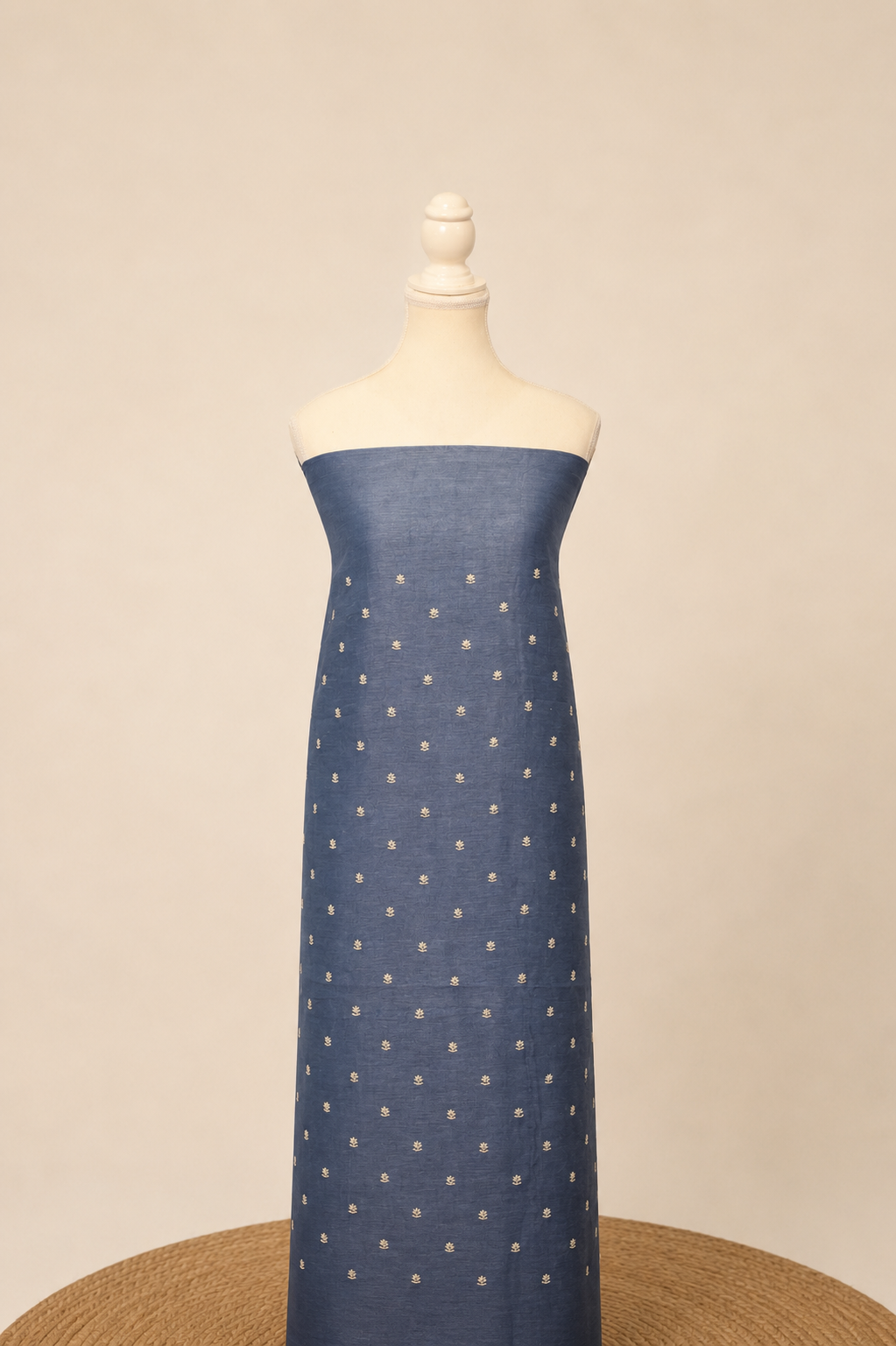 Pure handloom tussar linen kurta with embroidery, chiffon dupatta with lace & white bottom- bluish grey