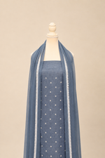 Pure handloom tussar linen kurta with embroidery, chiffon dupatta with lace & white bottom- bluish grey