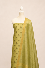Pure handloom tussar linen printed suit set- light olive