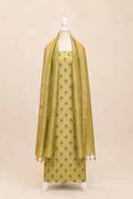 Pure handloom tussar linen printed suit set- light olive