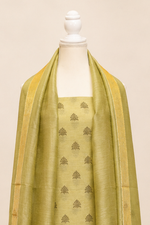 Pure handloom tussar linen printed suit set- light olive