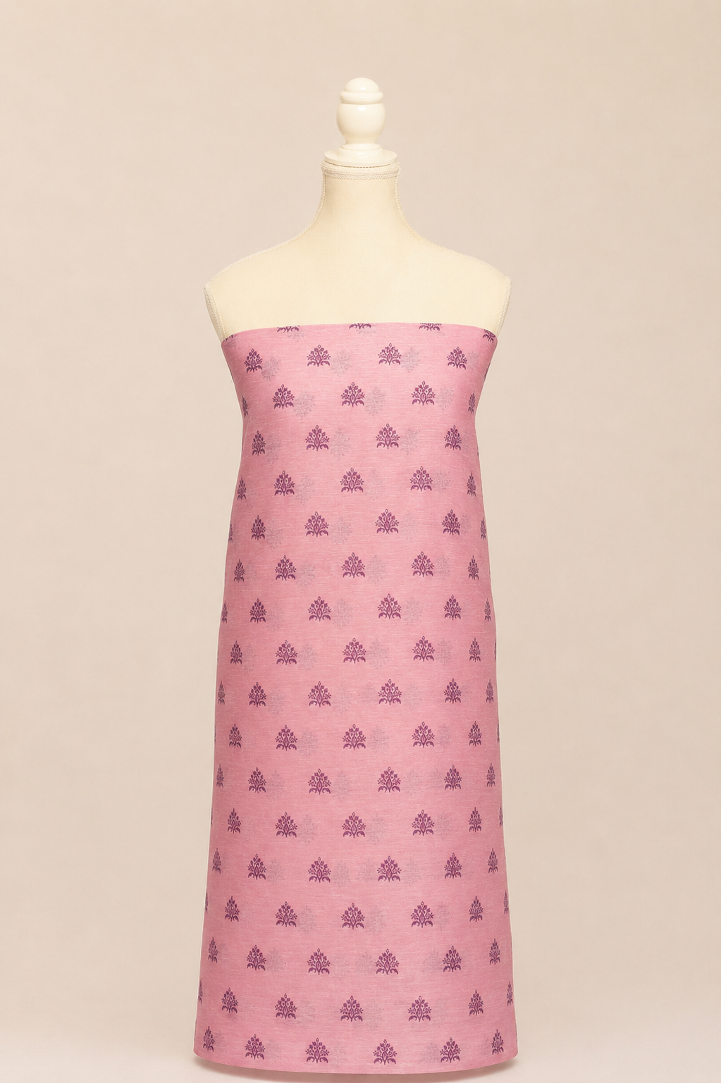 Pure handloom tussar linen printed suit set- Lavender