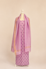 Pure handloom tussar linen printed suit set- Lavender