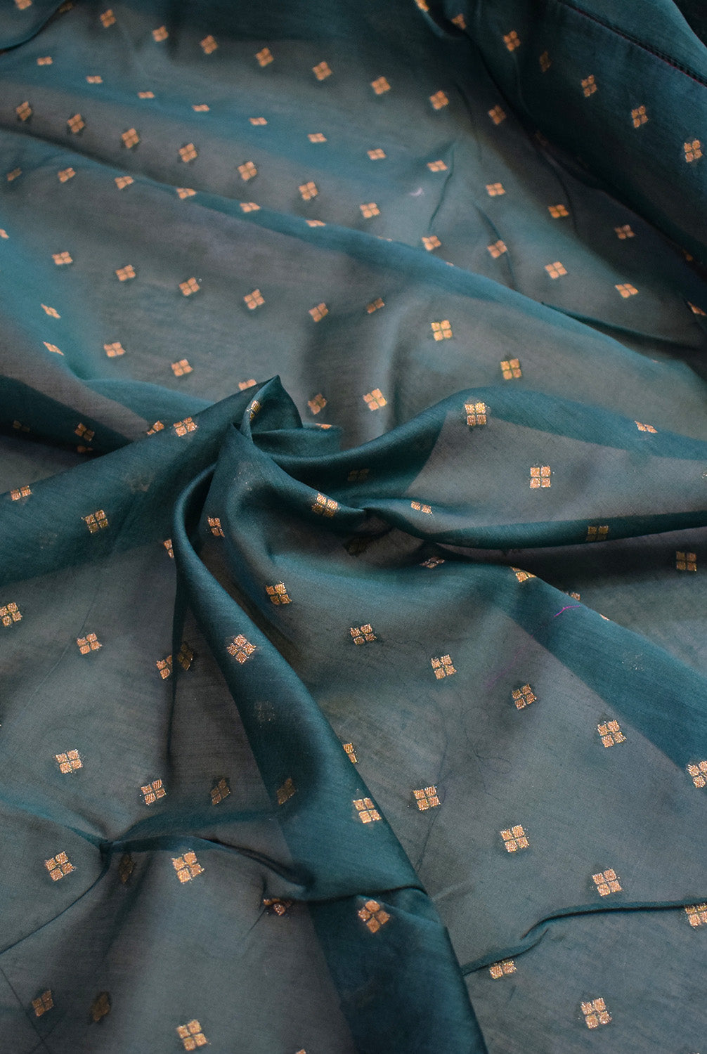 Chanderi stripes pattern woven Banarasi saree with golden border-bottle green