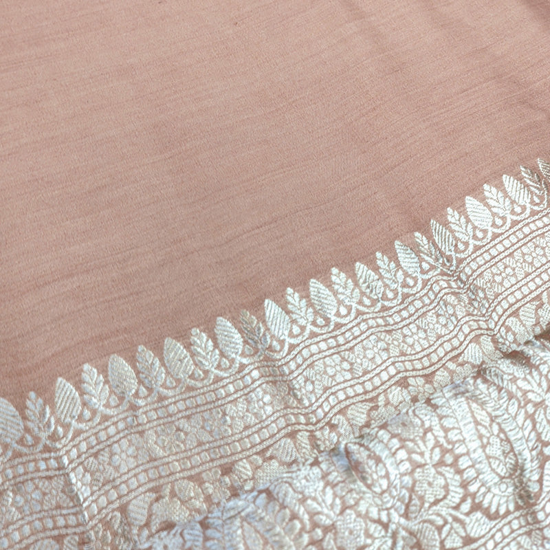 Terracotta Banarasi Munga Silk Suit Set with Zari Buti and Ornate Floral Border