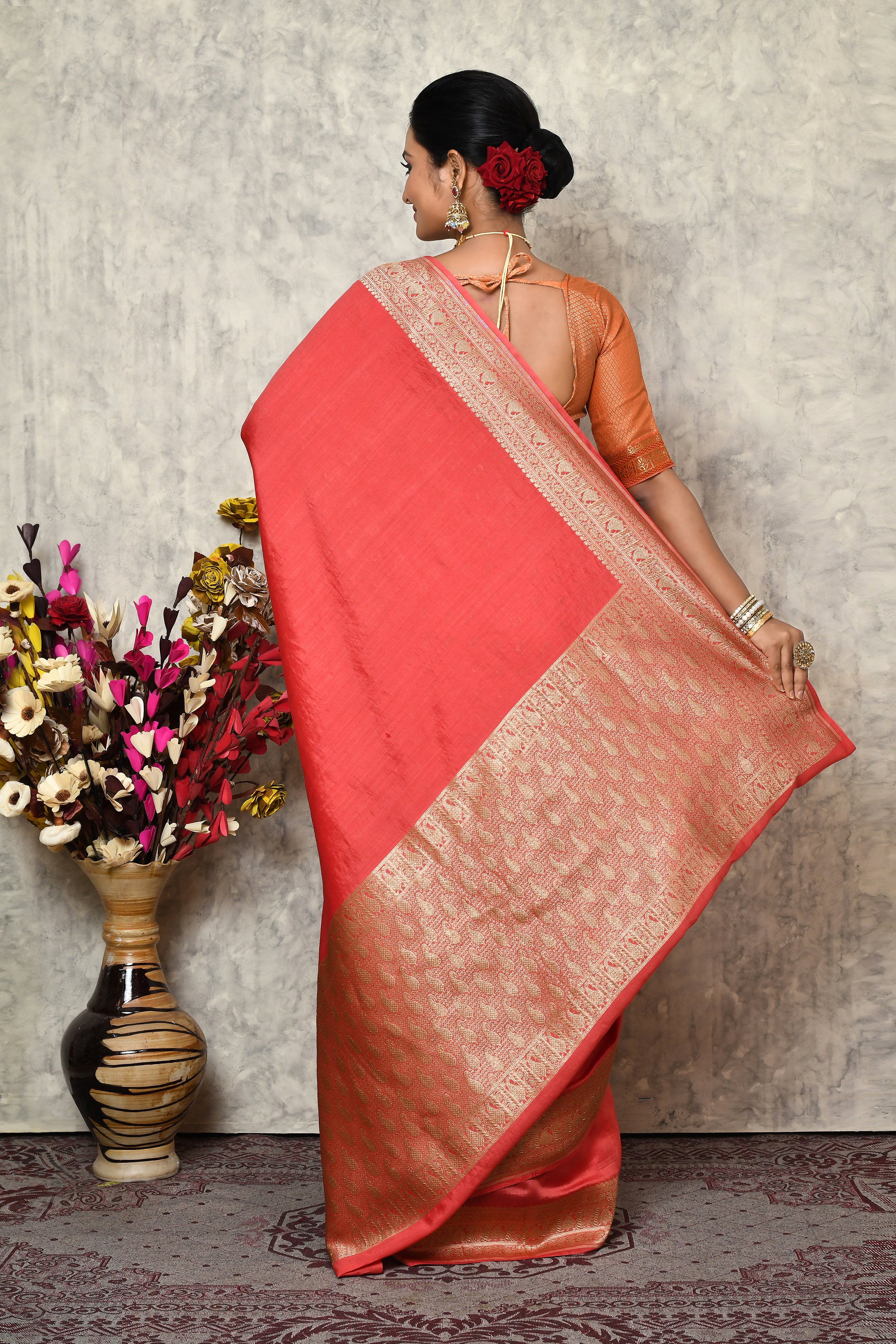 Pure chinia silk saree with broad border & plain body