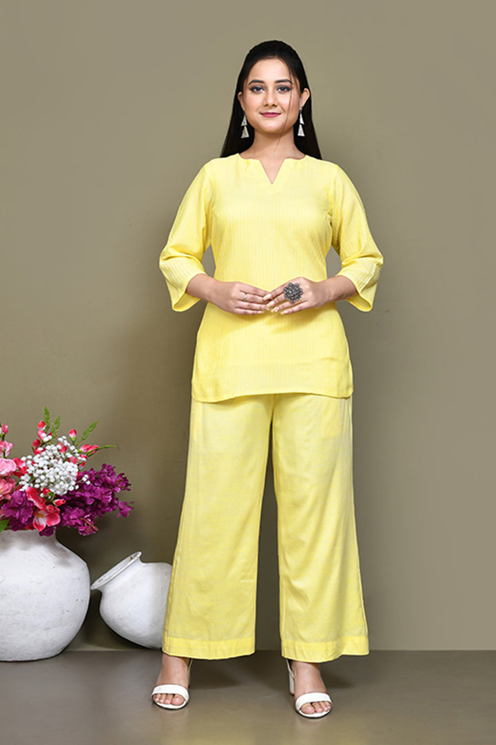 Pintex cotton mid-thigh length high-low top with matching pant