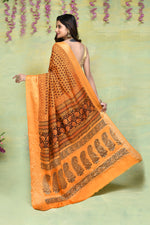Light orange Bagh print Dola silk saree